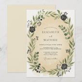 Champagner-Kohle-Blatt-Hochzeit Einladung (Vorne/Hinten)