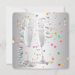Champagner Konfetti Silvesterparty Einladungen