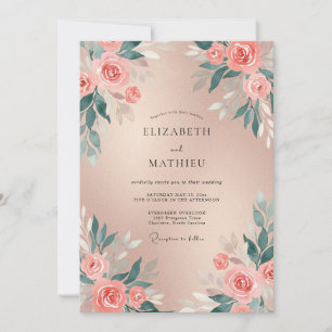 Champagner-Korallen-Blüten-Hochzeit Einladung