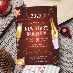 Champagner-Lichterkette Silvesterparty Einladung