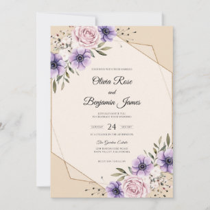 Champagner-Lila-Anemonen-Hochzeit Einladung