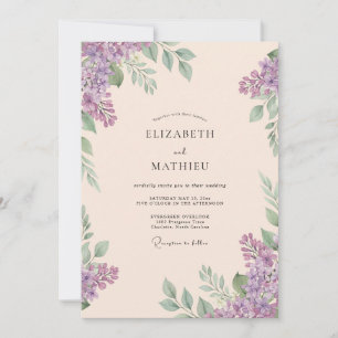 Champagner-Lila-Laub-Eukalyptus-Hochzeit Einladung
