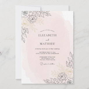 Champagner-Linienkunst Eukalyptus-Hochzeit Einladung