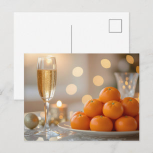 Champagner, Mandarinen Festliche Party-Tafel Postkarte