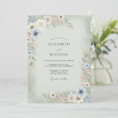 Champagner-Mint-Anemonen-Hochzeit Einladung (Stehend Vorderseite)