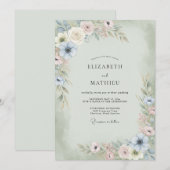 Champagner-Mint-Anemonen-Hochzeit Einladung (Vorne/Hinten)