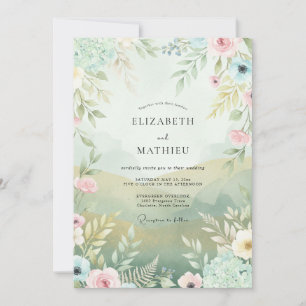 Champagner-Mint-Aquarell-Hochzeit Einladung
