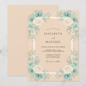 Champagner-Mint-Blumenhochzeit Einladung (Vorne/Hinten)