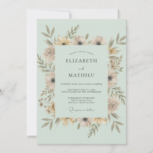 Champagner-Mint-Kranz-Hochzeit Einladung (Vorderseite)