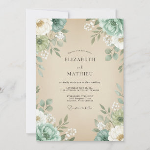 Champagner-Mint-Laub Eukalyptus-Hochzeit Einladung