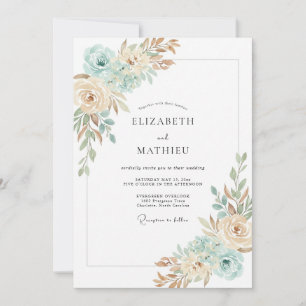 Champagner-Mint-Ranunculus-Eukalyptus-Hochzeit Einladung