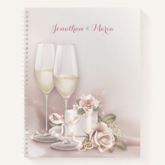 Champagner mit Kuchen und Rose Notizbuch