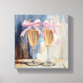 Champagner mit rosa Bows Einmaliges Brautparty Leinwanddruck (Vorderseite)