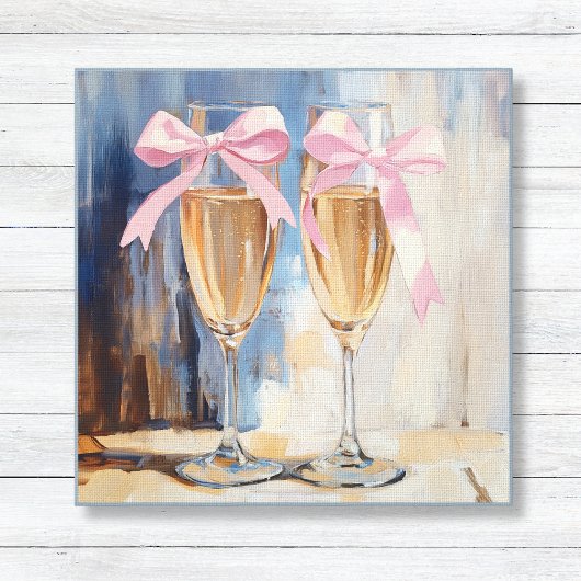 Champagner mit rosa Bows Einmaliges Brautparty Leinwanddruck
