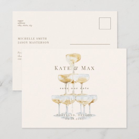 Champagner Moderne Cream Wedding Save the Date Postkarte (Vorne/Hinten)