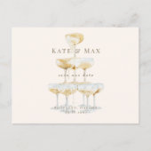Champagner Moderne Cream Wedding Save the Date Postkarte (Vorderseite)