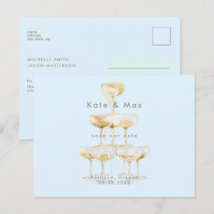 Champagner Moderne Ice Blue Wedding retten Postkarte