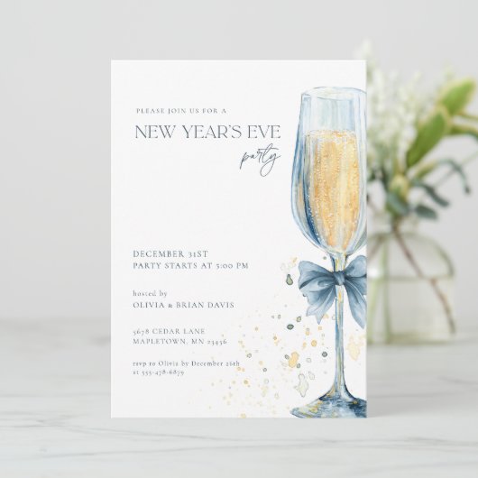 Champagner-Neujahrsfest-Party Einladung (Stehend Vorderseite)
