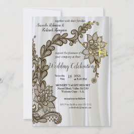 Champagner oder Silberseide und schwarze Spitzen-E Einladung