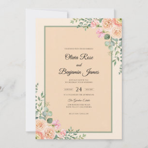 Champagner Olive Salbei Laub Eukalyptus Hochzeit Einladung