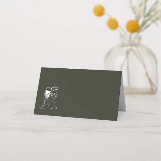 Champagner Olive wood Green Blank Wedding Platzkarte (Vorderseite)