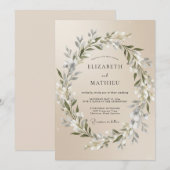 Champagner-Olivenblatt-Hochzeit Einladung (Vorne/Hinten)