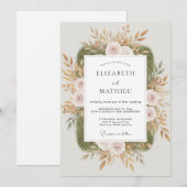 Champagner Olivenblatt Hochzeit Einladung (Vorne/Hinten)