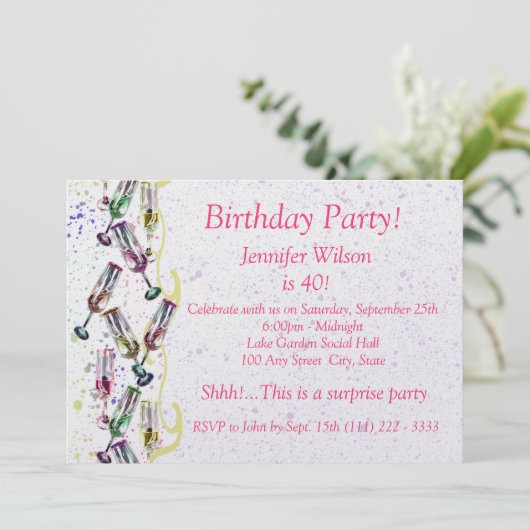 Champagner Party / Geburtstag Einladung (Stehend Vorderseite)