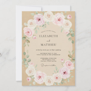 Champagner-Pastellrosa-Blüten-Hochzeit Einladung