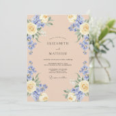 Champagner-Periwinkle-Rosen-Hochzeit Einladung (Stehend Vorderseite)
