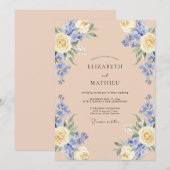 Champagner-Periwinkle-Rosen-Hochzeit Einladung (Vorne/Hinten)