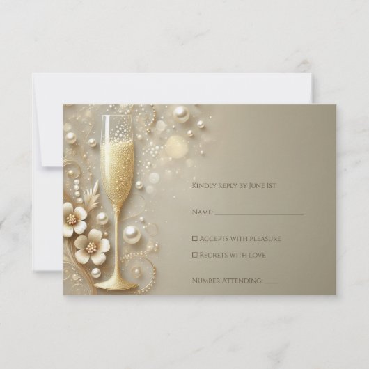 Champagner- & Perlen-Hochzeitsbrause RSVP Karte (Vorderseite)
