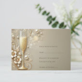 Champagner- & Perlen-Hochzeitsbrause RSVP Karte (Stehend Vorderseite)