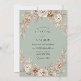 Champagner-Pfingstrose-Celadon-Hochzeit Einladung
