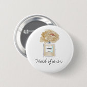 Champagner-Pfingstrosen und Parfüm Brautjungfer Button (Vorne & Hinten)