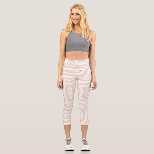 Champagner Pink Abstrakt Wave Muster Capri Leggings (Vorderseite)
