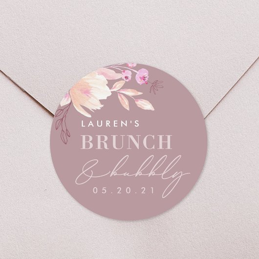 Champagner Pink Blumenbrunch und Bubbly Runder Aufkleber
