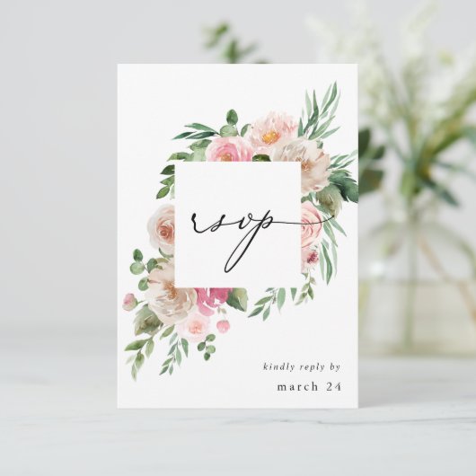 Champagner & Pink Floral w Mahlzeit UAWG 2 RSVP Karte (Stehend Vorderseite)