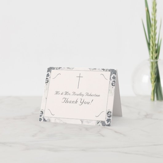 Champagner-Pink Lace Wedding Dankeskarte (Vorderseite)