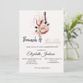 Champagner Pink Rose Brunch & Bubbly Bridal Dusche Einladung (Stehend Vorderseite)