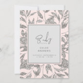 Champagner Pink & Silver Glam Baby Dusche Einladung (Vorderseite)