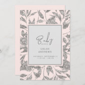 Champagner Pink & Silver Glam Baby Dusche Einladung (Vorne/Hinten)