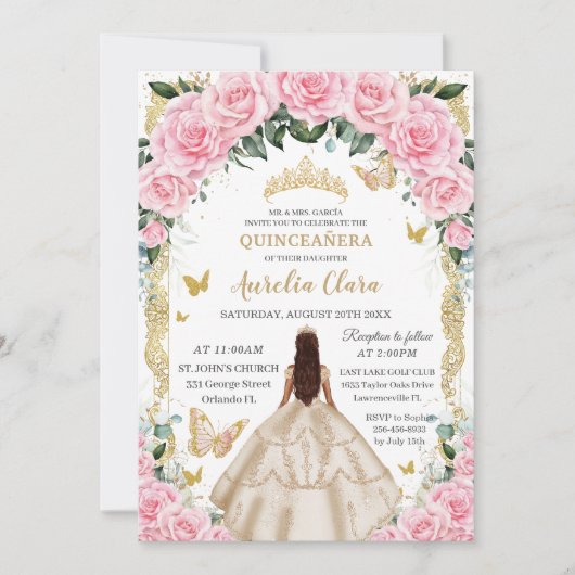 Champagner Pink Vintages Gold Einladung (Vorderseite)