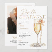 Champagner-Pop Foto-QR-Code-Junggesellinnenabschie Einladung (Vorne/Hinten)