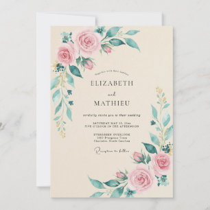 Champagner-Rosa-Aquarell-Botanische-Hochzeit Einladung