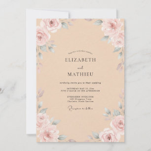 Champagner-Rosa-Blüten-Hochzeit Einladung