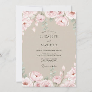Champagner-Rosa-Blüten-Hochzeit Einladung