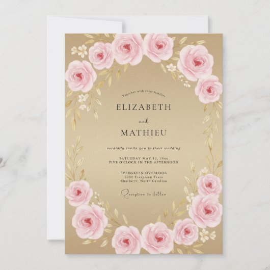 Champagner-Rosa-Blüten-Hochzeit Einladung (Vorderseite)