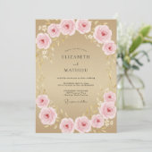 Champagner-Rosa-Blüten-Hochzeit Einladung (Stehend Vorderseite)