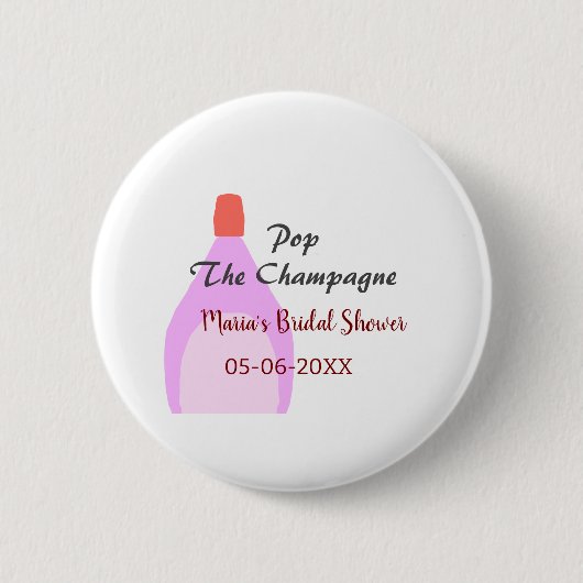 Champagner rosa Brautparty Name Datum einfügen Button (Vorderseite)